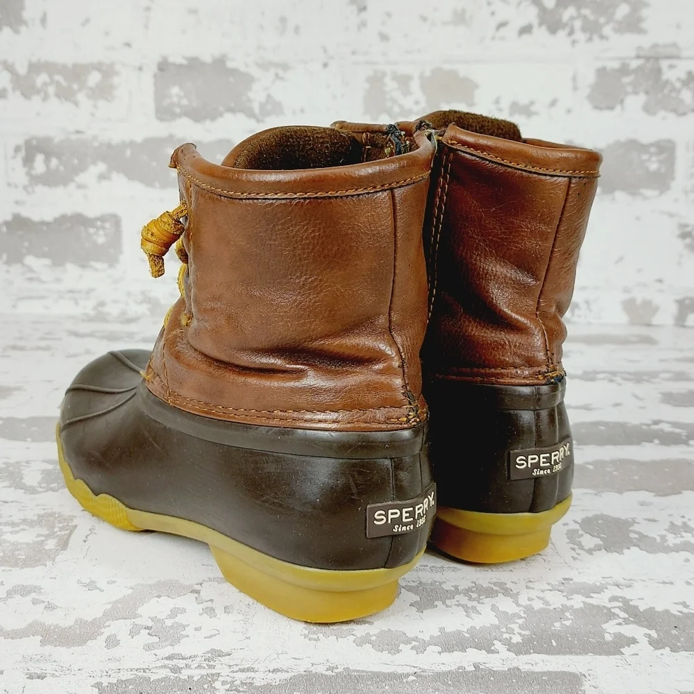 Sperry Saltwater Duck Rain Brown Leather Rubber Zip Waterproof Ankle Boots W230